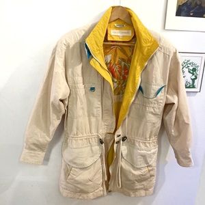 Vintage 90s khaki utility jacket with vibrant lining